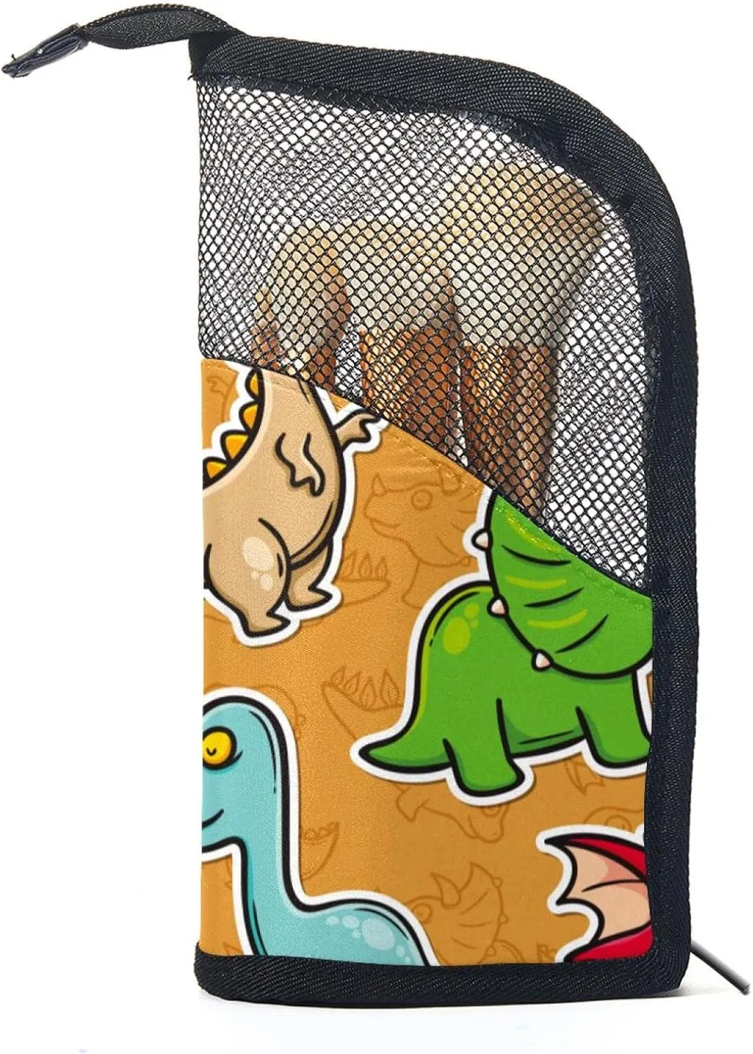 Travel Makeup Brush Holder, Large Stand-Up Makeup Brush Case, Professional Brush Organizer Foldable Makeup Artist Brush Storage Bag - Colorful Beast Dinosaur Orange