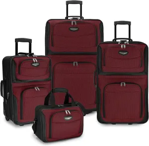 Travel Select Amsterdam Expandable Rolling Upright Luggage, Red, 4-Piece Set