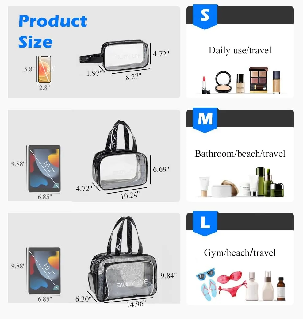 Travel Toiletry Bag, Clear Makeup Bag Large, Black Wash Bag for Travel, Waterproof Toiletry Bag with Multiple Compartments (Black,L)