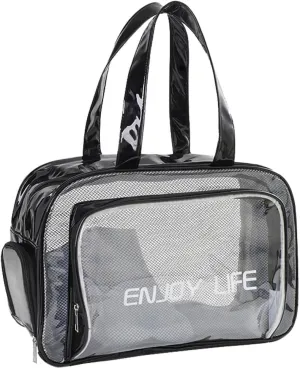 Travel Toiletry Bag, Clear Makeup Bag Large, Black Wash Bag for Travel, Waterproof Toiletry Bag with Multiple Compartments (Black,L)