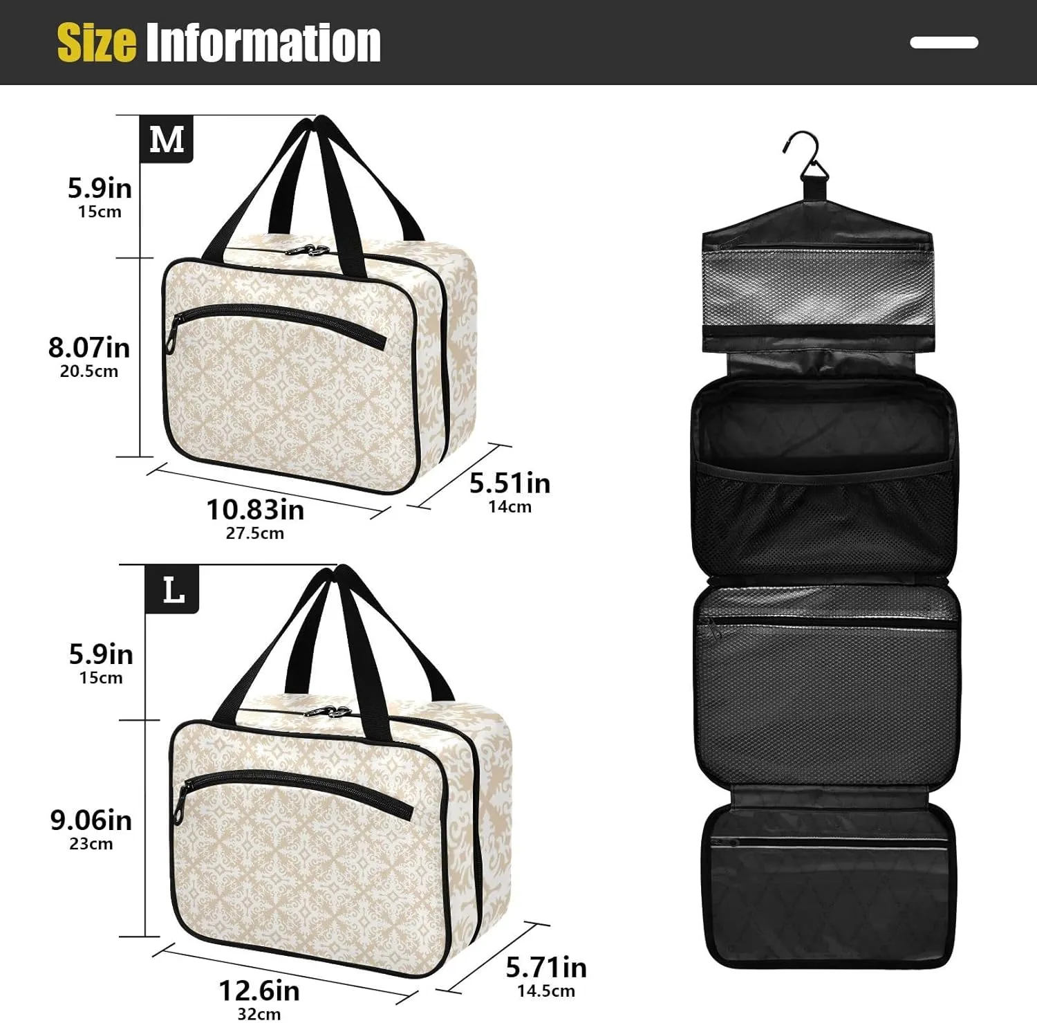Travel Toiletry Bag Hanging Cosmetic Bag Compact Toiletry Bag with Large Capacity for Women Medium Beige