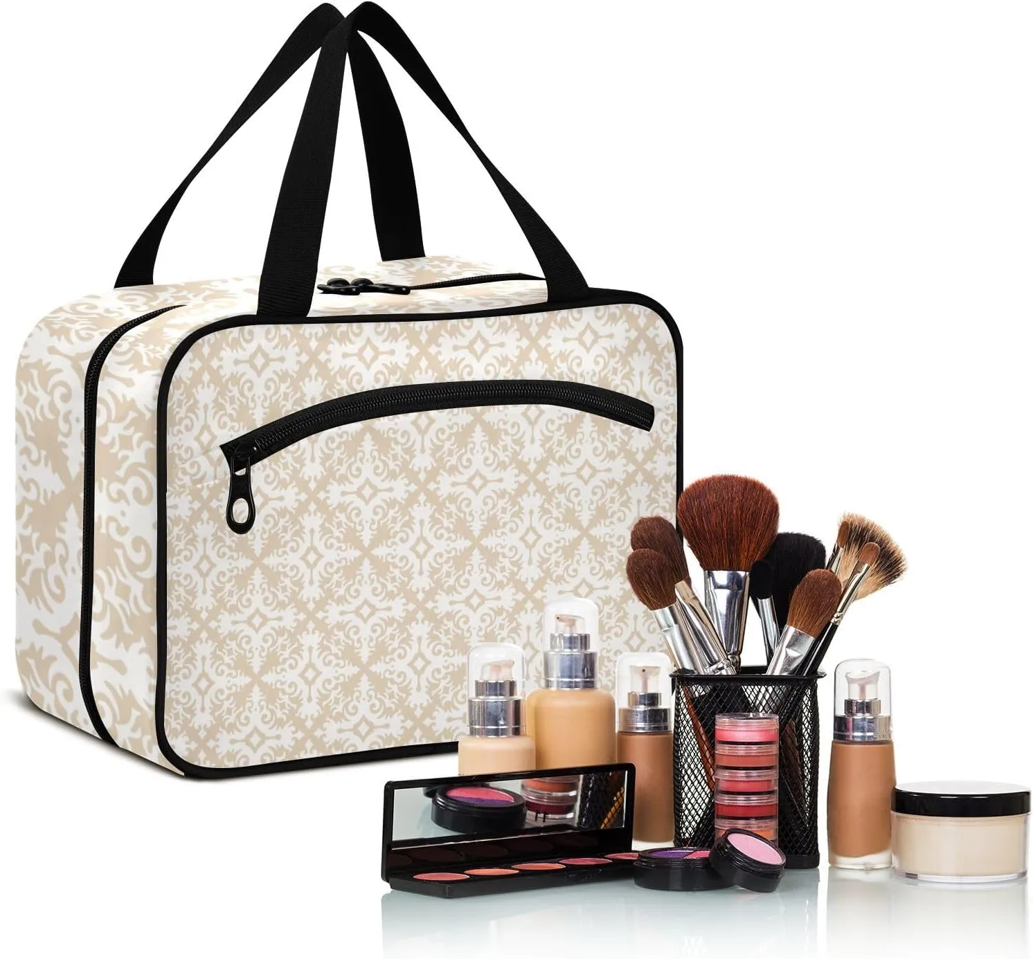 Travel Toiletry Bag Hanging Cosmetic Bag Compact Toiletry Bag with Large Capacity for Women Medium Beige