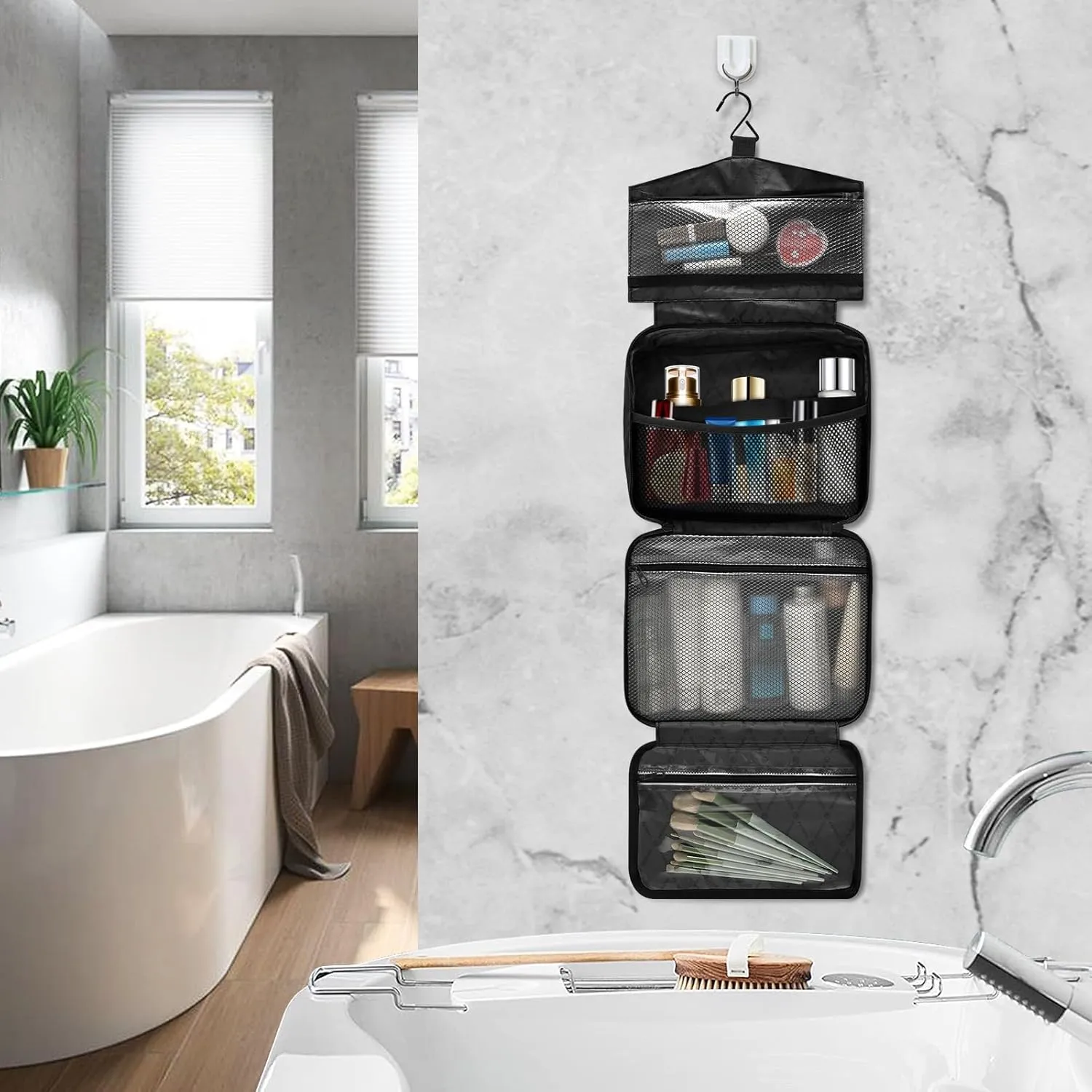 Travel Toiletry Bag Hanging Cosmetic Bag Compact Toiletry Bag with Large Capacity for Women Medium Beige