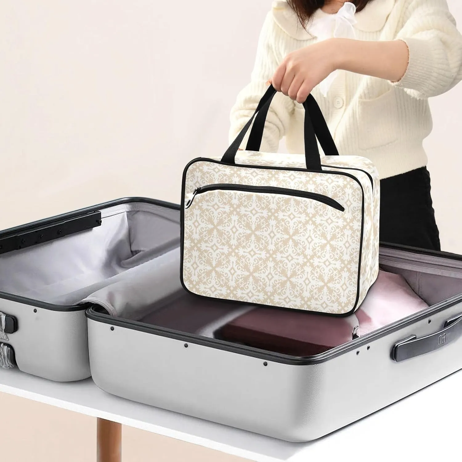 Travel Toiletry Bag Hanging Cosmetic Bag Compact Toiletry Bag with Large Capacity for Women Medium Beige