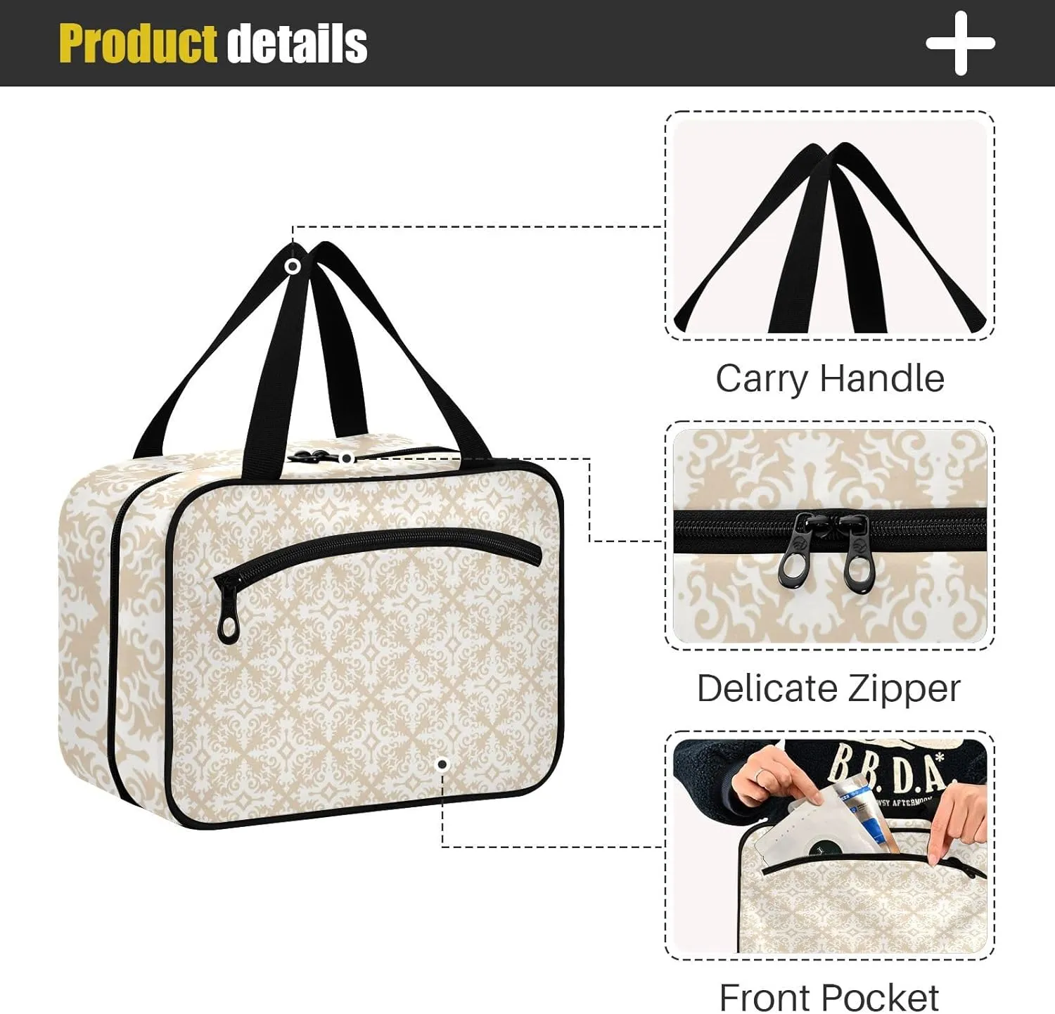 Travel Toiletry Bag Hanging Cosmetic Bag Compact Toiletry Bag with Large Capacity for Women Medium Beige