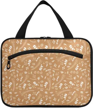 Travel Toiletry Bag Hanging Cosmetic Bag Compact Toiletry Bag with Large Capacity for Women Medium Brown Plants