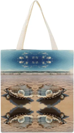 Travel Tote Bags for Women,beach Tote Bag,Ocean Beach Mussel Pearl Printed Shoulder Handbag,suitable for Shopping,travel.