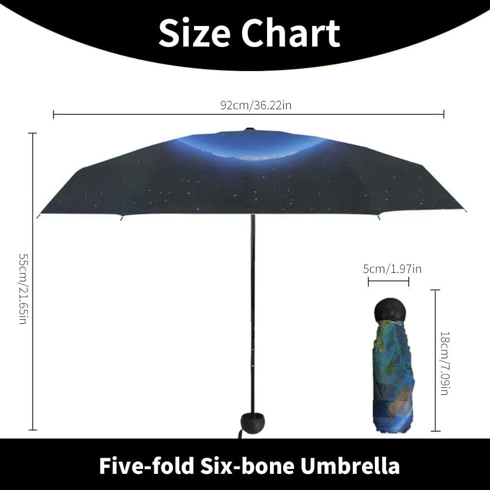 Travel Umbrella for Rain Windproof Majestic view sea and moon at night Cute Portable Compact Mini Umbrella for Women Purse Backpack Car Black Sun UV Protection