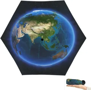 Travel Umbrella for Rain Windproof Majestic view sea and moon at night Cute Portable Compact Mini Umbrella for Women Purse Backpack Car Black Sun UV Protection