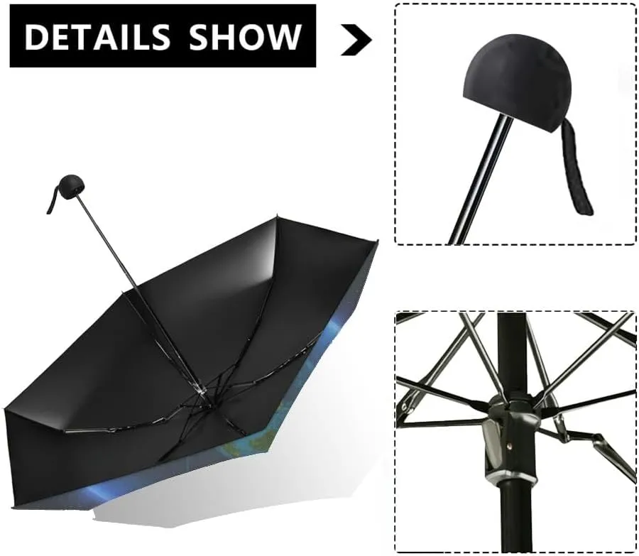 Travel Umbrella for Rain Windproof Majestic view sea and moon at night Cute Portable Compact Mini Umbrella for Women Purse Backpack Car Black Sun UV Protection