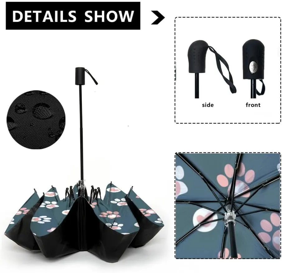Travel Umbrella for Rain Windproof Summer nature botanical Large daisy flower buds Floral Outline Automatic Cute Portable Compact Umbrella for Women Purse Backpack Car Black Sun UV Protection