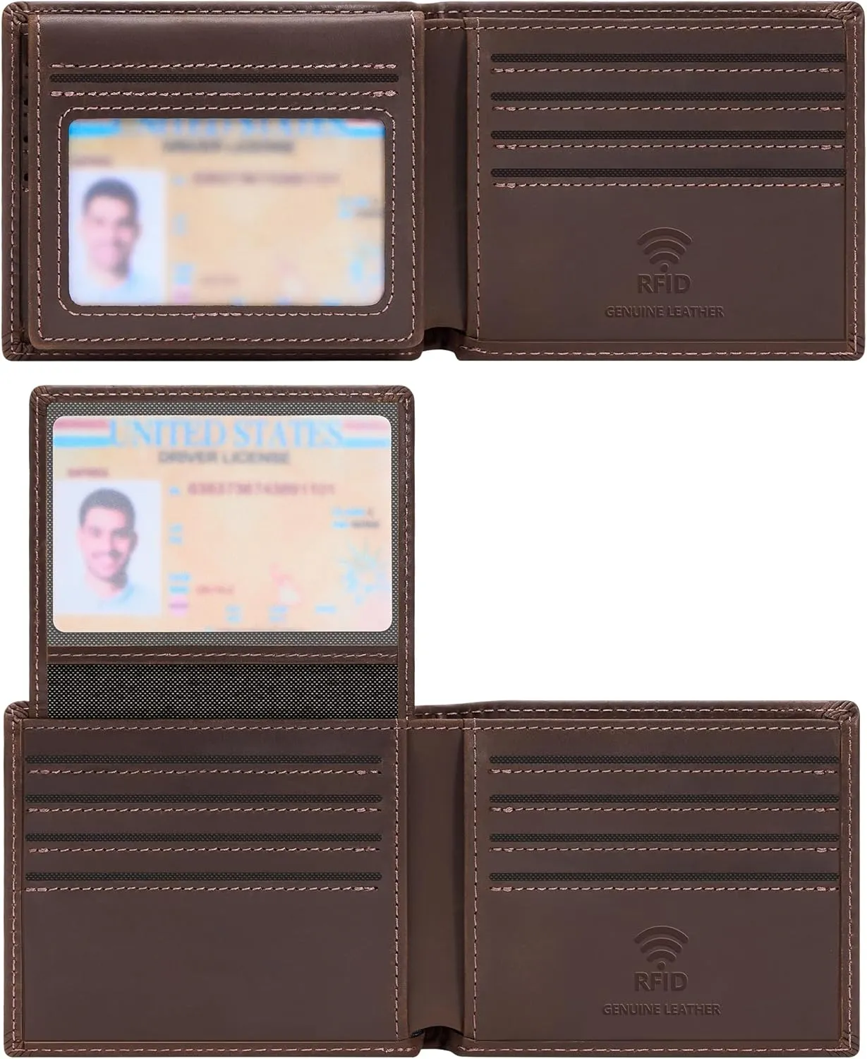 Travelambo 100% Genuine Leather Wallet for Men Accessories with Gift Box - Handmade Bifold Stylish - Rfid Wallet for Men with 2 ID Windows