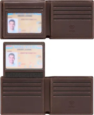 Travelambo 100% Genuine Leather Wallet for Men Accessories with Gift Box - Handmade Bifold Stylish - Rfid Wallet for Men with 2 ID Windows
