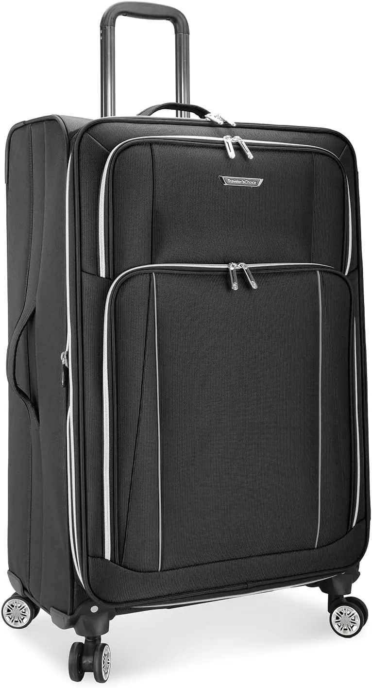 Traveler's Choice Lares Softside Expandable Luggage with Spinner Wheels, Black, Checked 30-Inch
