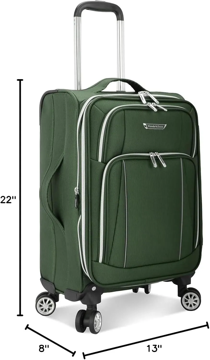 Traveler's Choice Lares Softside Expandable Luggage with Spinner Wheels, Green, TC08118E22 Carry-On 22-Inch