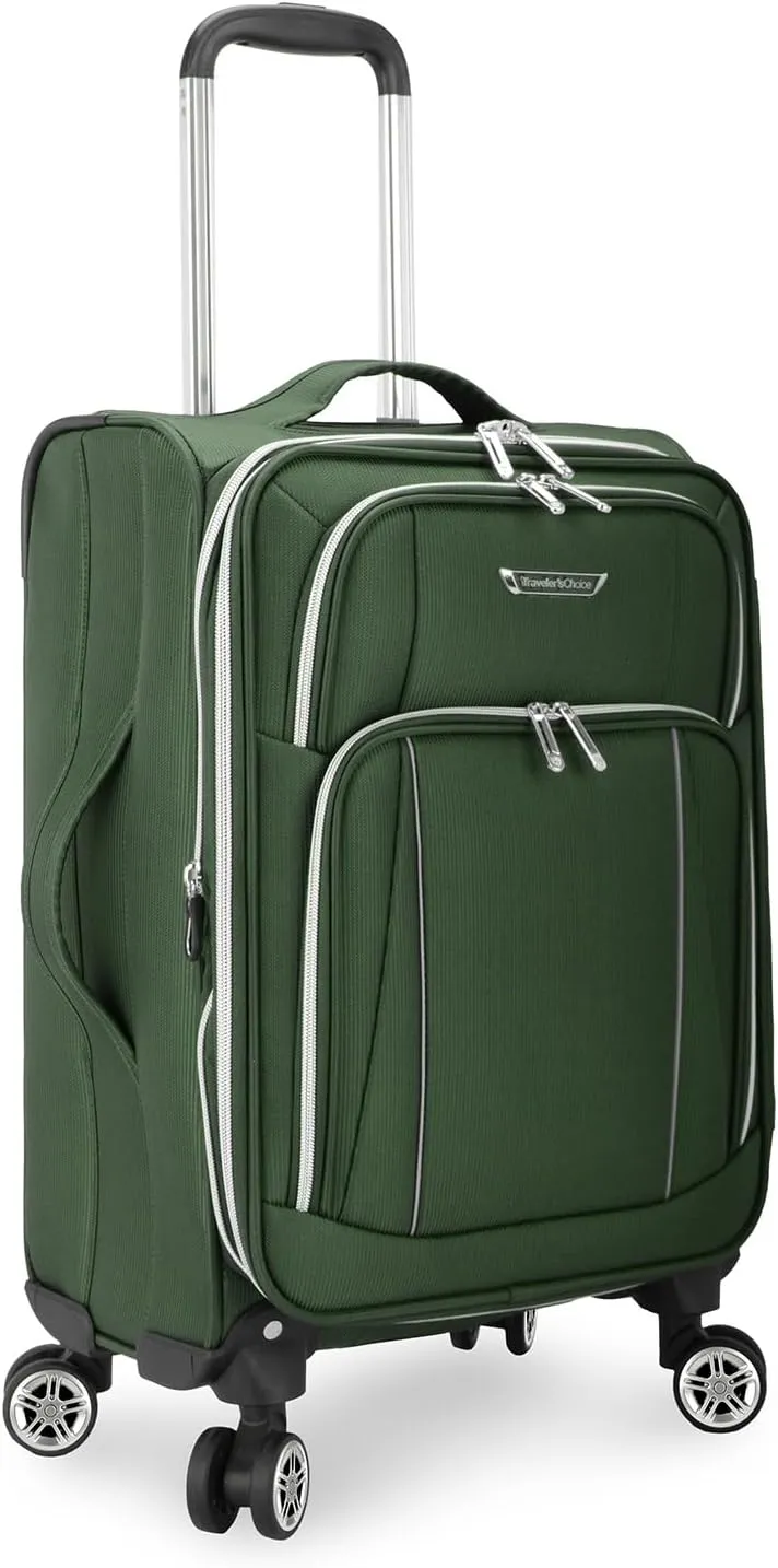 Traveler's Choice Lares Softside Expandable Luggage with Spinner Wheels, Green, TC08118E22 Carry-On 22-Inch