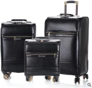 Travelling Luggage 18 Inch 20 Inch Men Suitcase Luggage 24 Trolley Suitcase PU Travel Rolling Baggage Bag On Wheels Travel Wheeled Suitcase Suitcase (Color : Black, Size : 18")