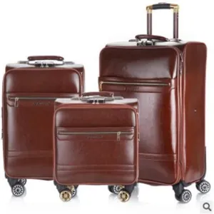 Travelling Luggage 18 Inch 20 Inch Men Suitcase Luggage 24 Trolley Suitcase PU Travel Rolling Baggage Bag On Wheels Travel Wheeled Suitcase Suitcase (Color : Dark Brown, Size : 18")