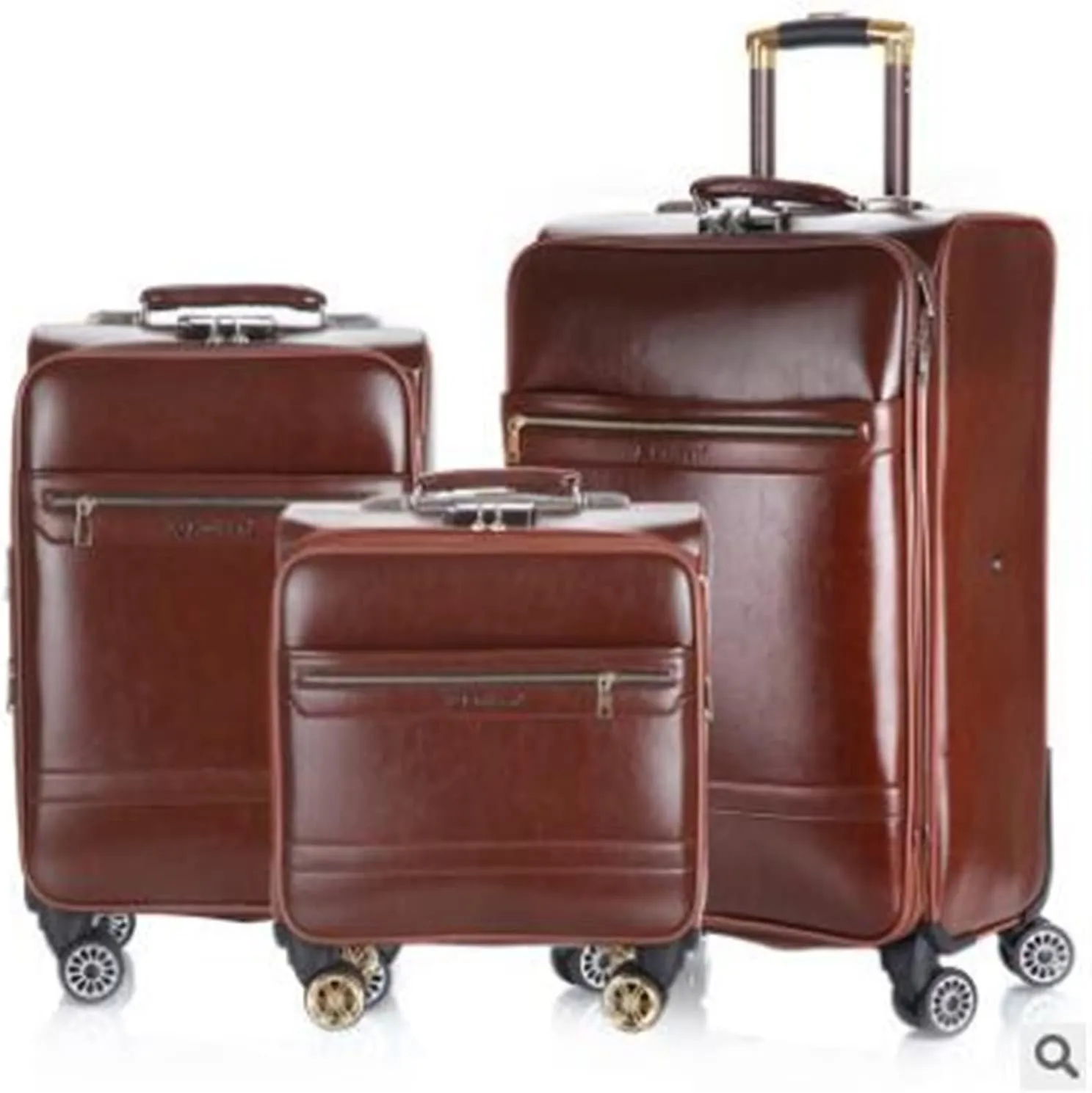 Travelling Luggage 18 Inch 20 Inch Men Suitcase Luggage 24 Trolley Suitcase PU Travel Rolling Baggage Bag On Wheels Travel Wheeled Suitcase Suitcase (Color : Dark Brown, Size : 18")