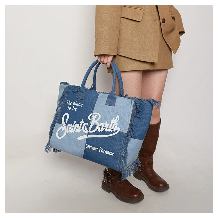 Trendsetter's Choice: The Lettered Tassel Canvas Tote - Ultimate Large Capacity Bag