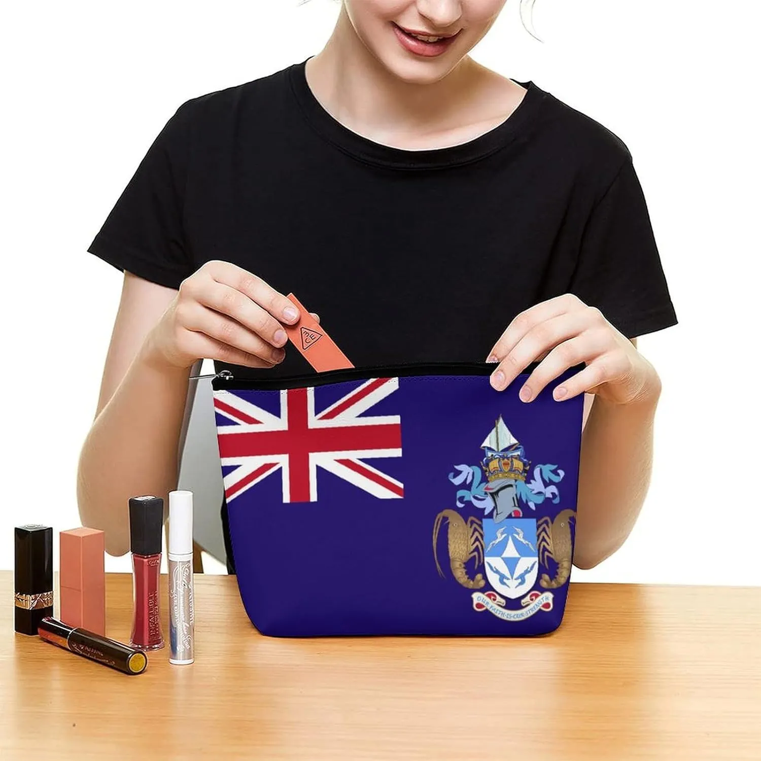 Tristan Da Cunha Flag Portable Makeup Bag Zipper Cosmetic Pouch Organizer for Women Girls
