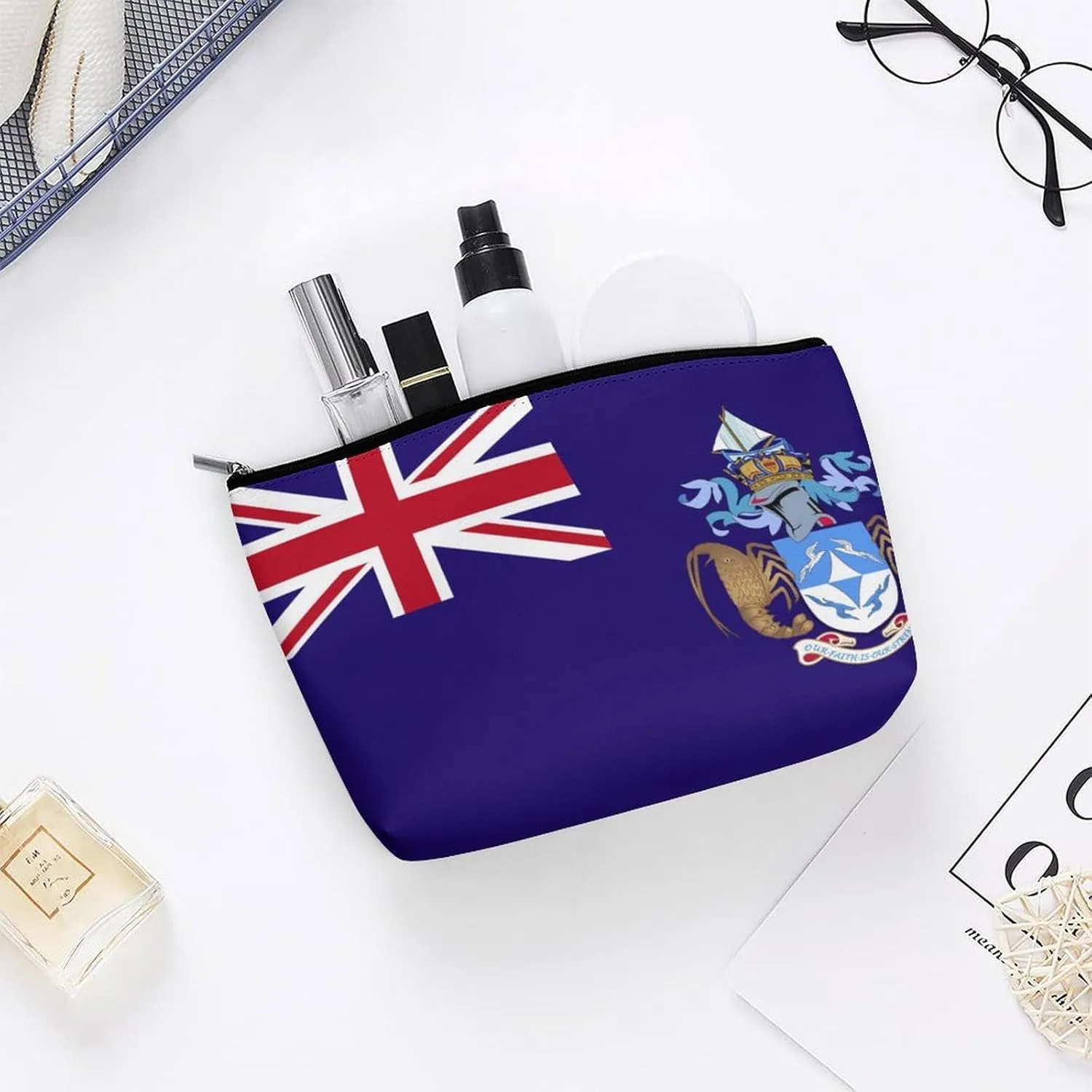 Tristan Da Cunha Flag Portable Makeup Bag Zipper Cosmetic Pouch Organizer for Women Girls
