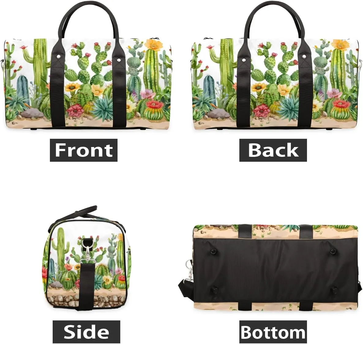 Tropical Cactus Travel Duffle Bag for Women Men Gym Duffel Foldable Bag Waterproof Weekender Desert Style Duffle Tote