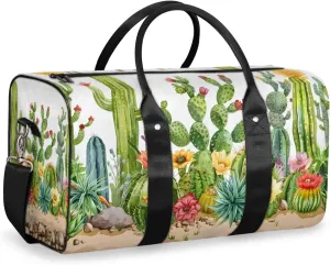 Tropical Cactus Travel Duffle Bag for Women Men Gym Duffel Foldable Bag Waterproof Weekender Desert Style Duffle Tote