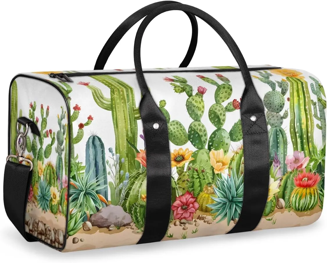 Tropical Cactus Travel Duffle Bag for Women Men Gym Duffel Foldable Bag Waterproof Weekender Desert Style Duffle Tote
