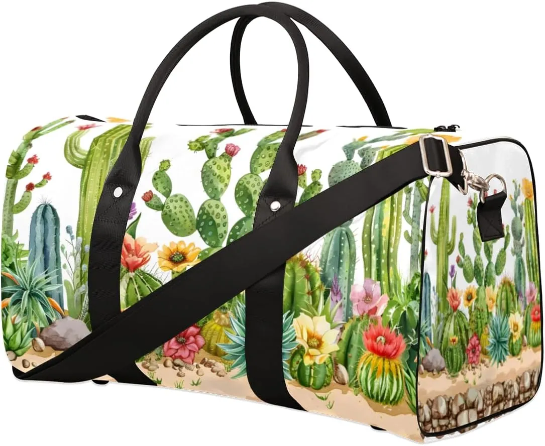 Tropical Cactus Travel Duffle Bag for Women Men Gym Duffel Foldable Bag Waterproof Weekender Desert Style Duffle Tote