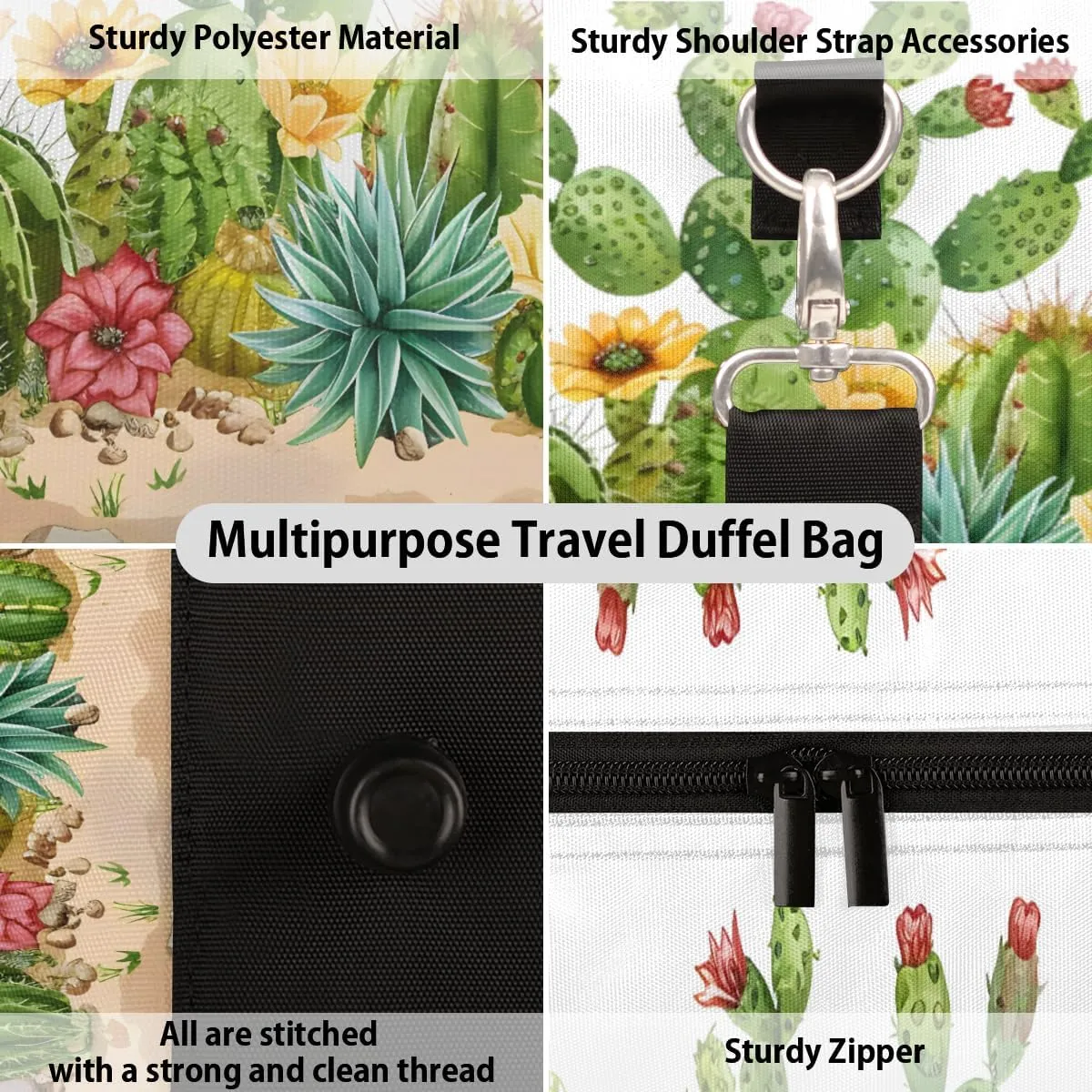 Tropical Cactus Travel Duffle Bag for Women Men Gym Duffel Foldable Bag Waterproof Weekender Desert Style Duffle Tote