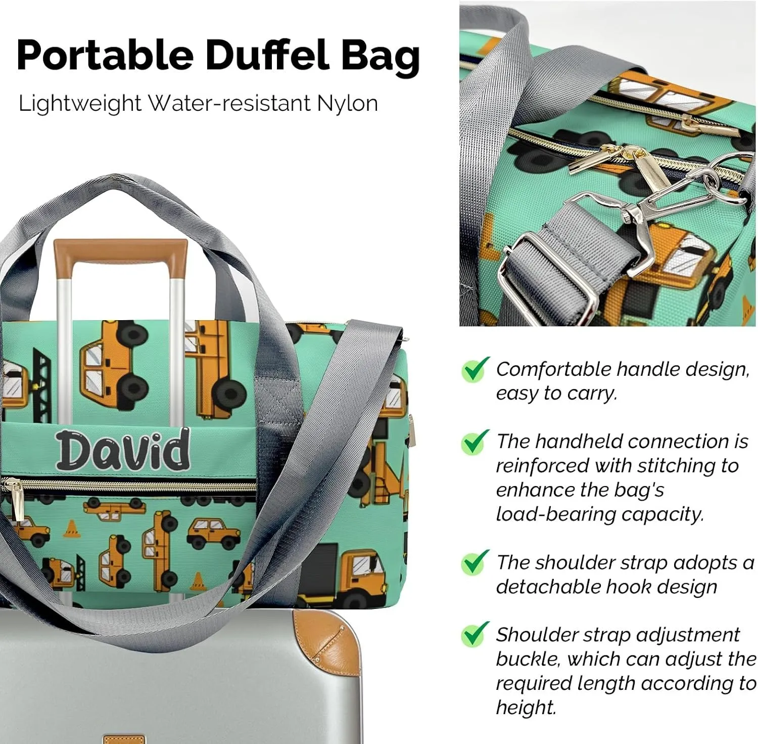 Truck Personalized Gym Dance Bag for Girls Boys,Custom Name Sport Duffel Bag Weekender Bags Carry On Travel Duffel Bag
