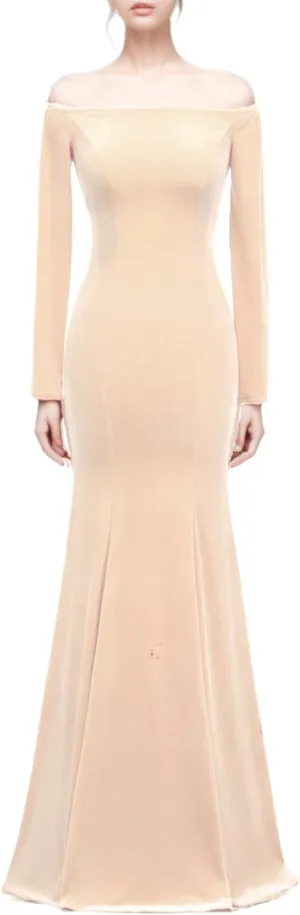 TTYBridal Off The Shoulder Velvet Mermaid Evening Gown Long Prom Party Dresses with Two Sleeves