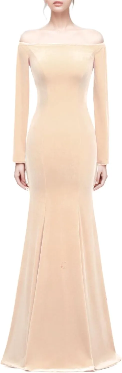 TTYBridal Off The Shoulder Velvet Mermaid Evening Gown Long Prom Party Dresses with Two Sleeves