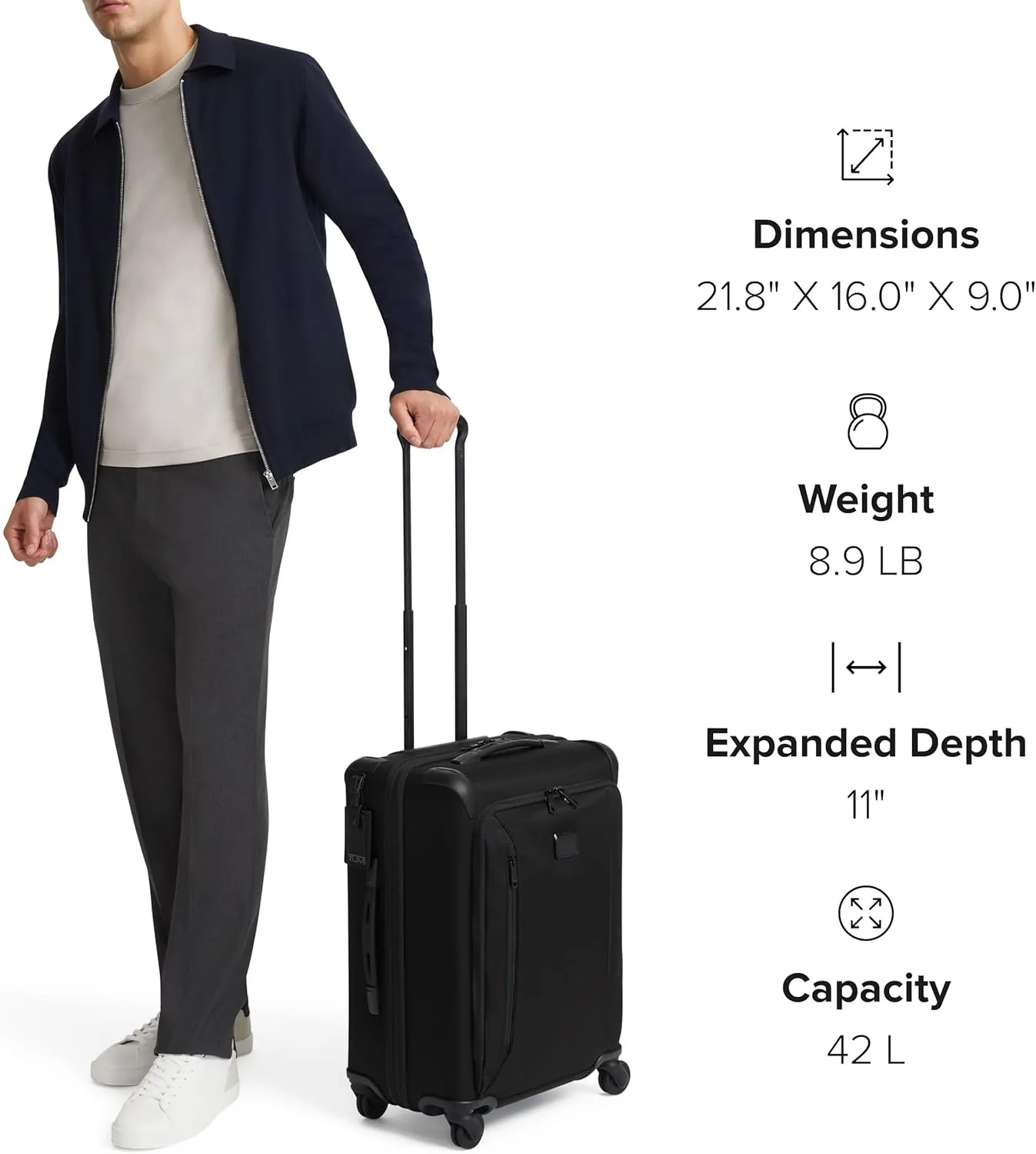 TUMI - Aerotour 4 Wheel Expandable Luggage - Men's and Women's Business and Leisure Travel Suitcase - 21.75" Continental Expandable Carry-On, Navy