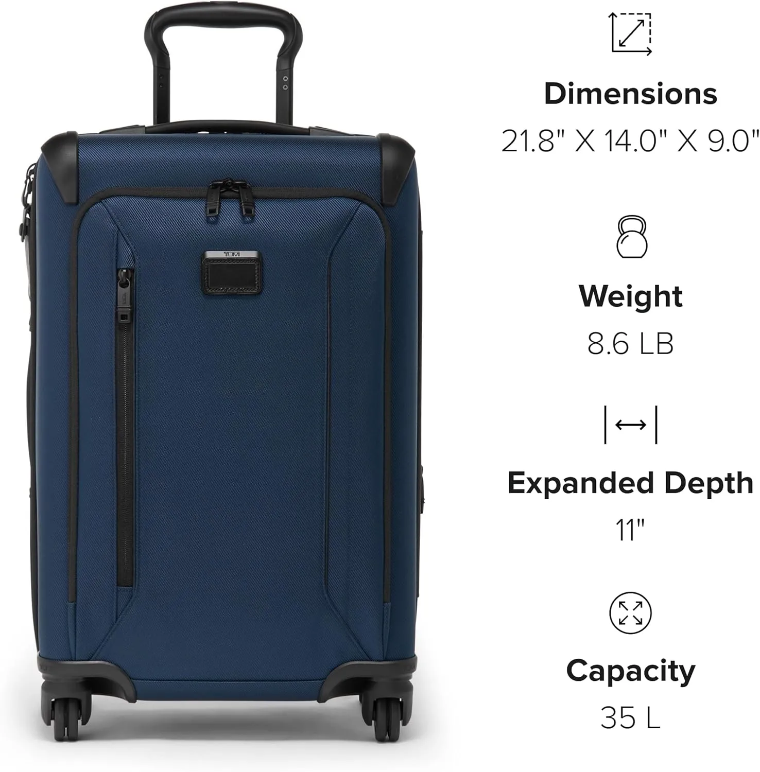 TUMI - Aerotour 4 Wheel Expandable Luggage - Men's and Women's Business and Leisure Travel Suitcase - 21.75" International Expandable Carry-On, Navy