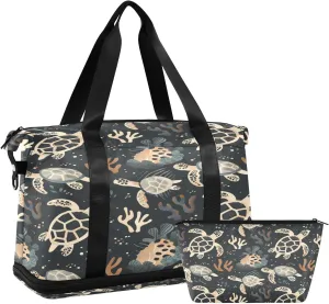 Turtles Seaweed Travel Duffel Bag Waterproof Gym Sport Tote Bag Carry On Weekender Bag with Compartment