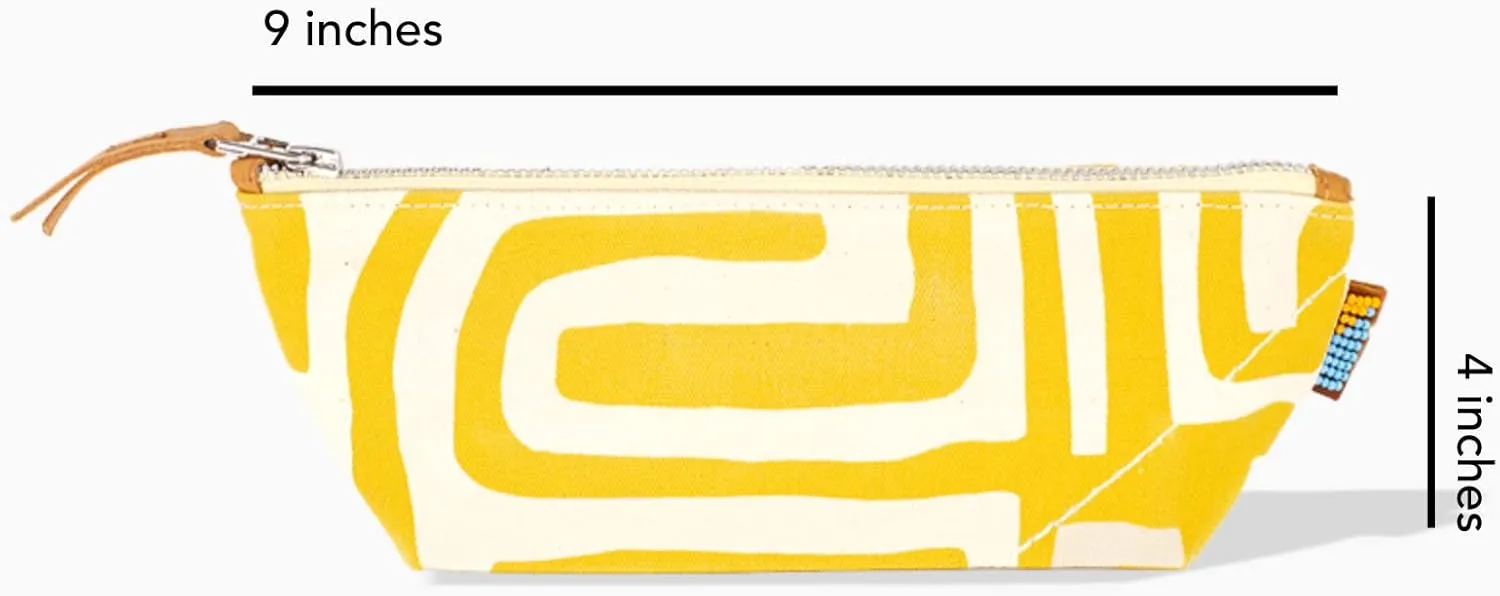 Ubuntu Life Kuba Pouch – Makeup & Toiletry Bag for Women Made with Natural Cotton Canvas, Stylish Cosmetic Bag with Kuba African Print (Mustard & Eggshell, Small)