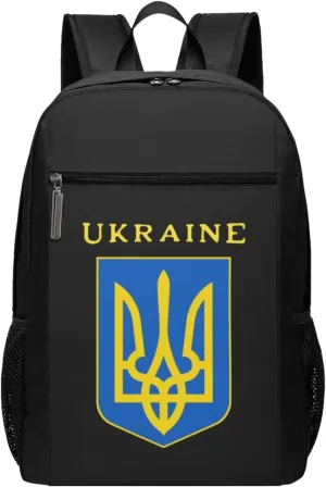 Ukraine Coat Arms Travel Laptop Backpack, Business Anti Theft Slim Sturdy Laptops Backpacks, College Computer Bag Gift for Men & Women Fits 17 Inch Notebook,Black