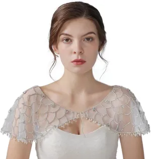 ULAPAN Women's Wedding Jackets Rhinestone Bridal Bolero Shawl Tulle Cape for Bride Bridesmaid Wrap Shrug