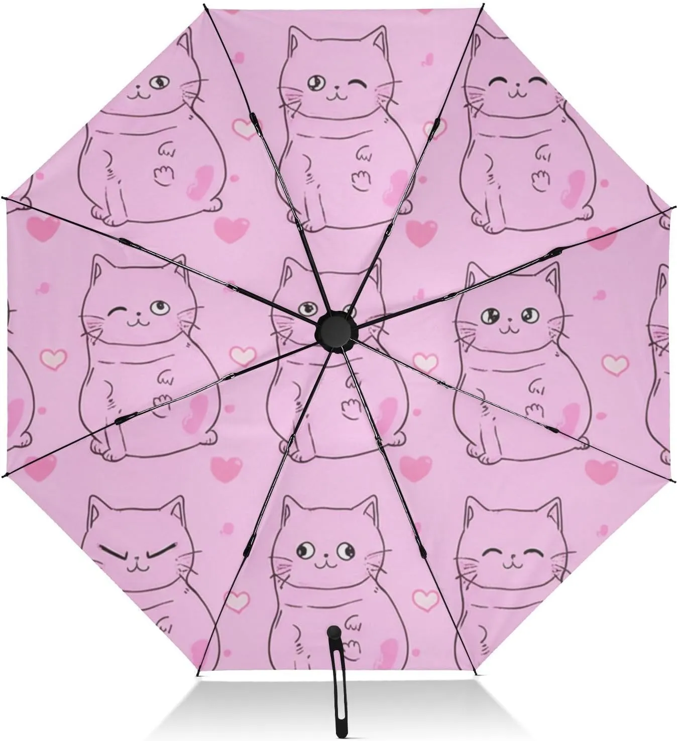 Umbrellas for Rain, Windproof Collapsible Umbrellas for Rain, Ideal for Car, Purse, Men and Women, Cute Cat Pink