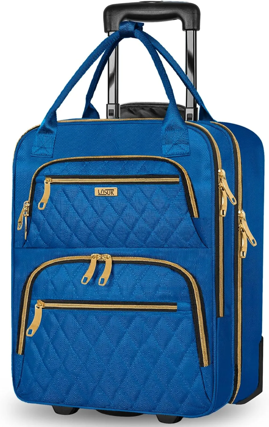 Underseat Carry On Luggage with Wheels, Stylish Lightweight Under Seat Luggage, Personal Item Suitcase with telescoping handles for Men Women, Pilots and Crew, Blue