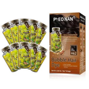 Unisex Bubble Hair Dye with Natural Plant Extracts, 2-in-1 for Gray Coverage and Hair Care, Gray Hair Turns into Black or Dark Brown with Herbal Ingredients,10 Bags Hair Color 5.6 Oz./160g