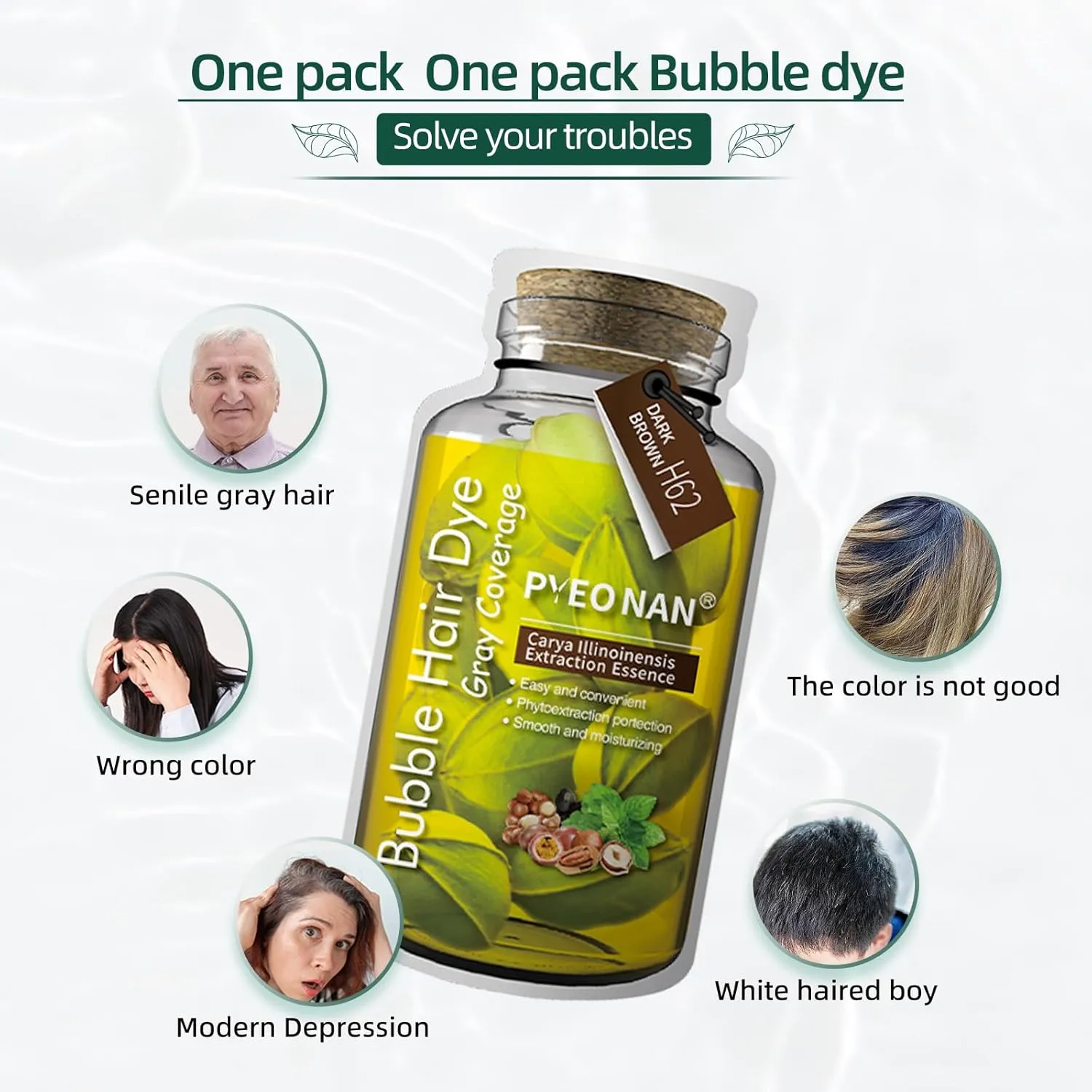 Unisex Bubble Hair Dye with Natural Plant Extracts, 2-in-1 for Gray Coverage and Hair Care, Gray Hair Turns into Black or Dark Brown with Herbal Ingredients,10 Bags Hair Color 5.6 Oz./160g