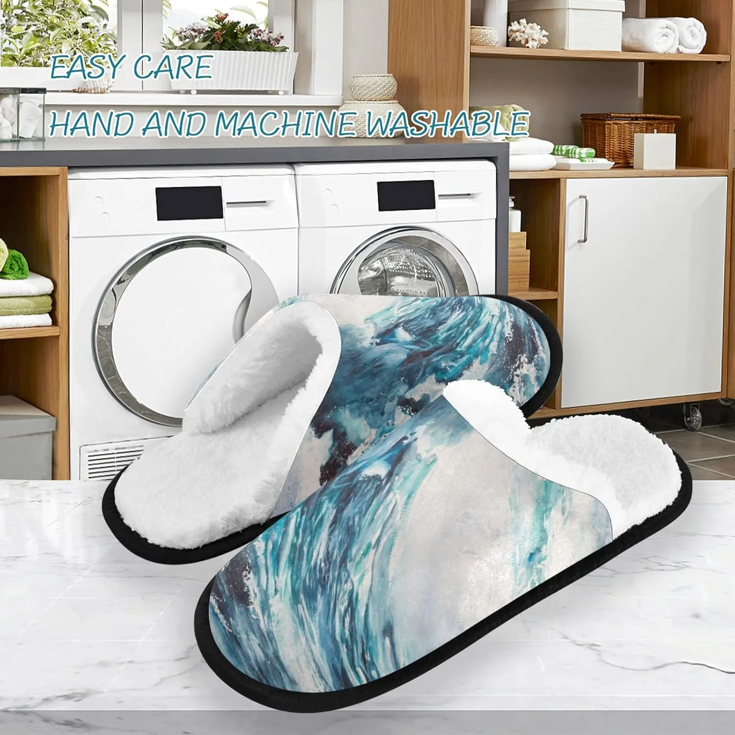 Unisex Slippers Fuzzy Feet Plush Cotton Slippers Anti-Slip Warm House Shoes M/L
