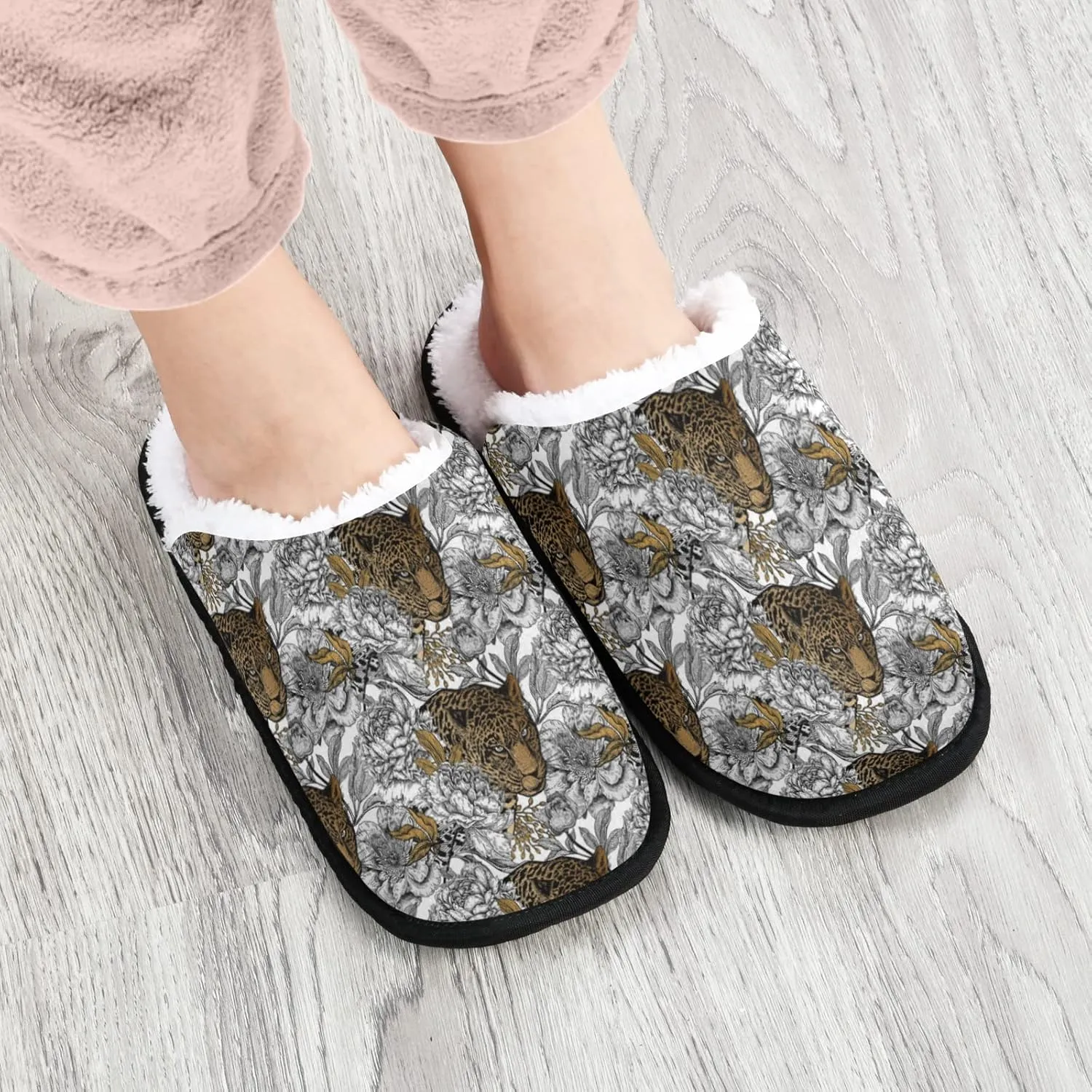 Unisex Slippers Fuzzy Feet Plush Cotton Slippers Anti-Slip Warm House Shoes M/L