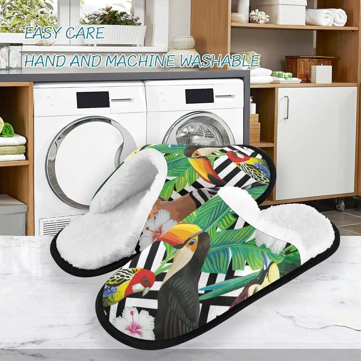 Unisex Slippers Fuzzy Feet Plush Cotton Slippers Anti-Slip Warm House Shoes M/L
