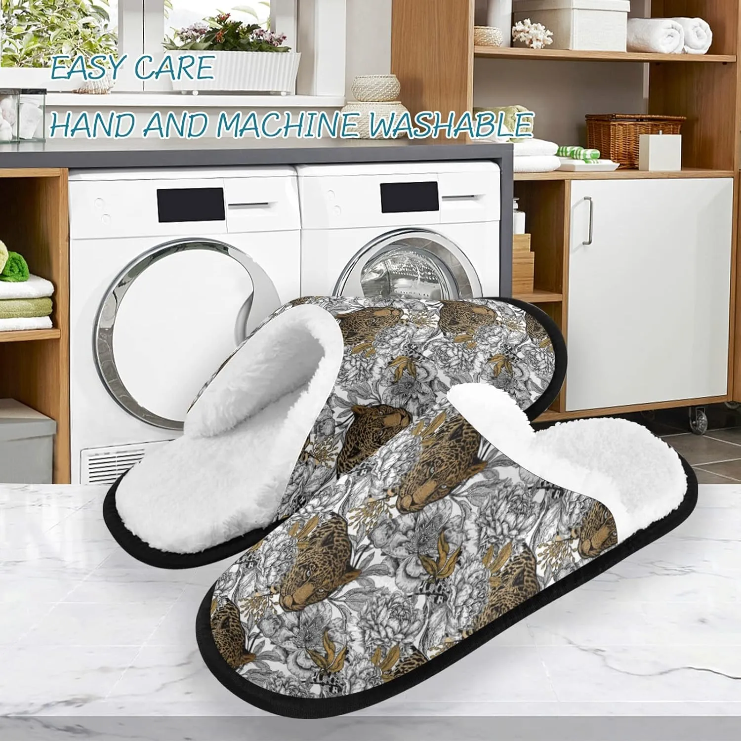 Unisex Slippers Fuzzy Feet Plush Cotton Slippers Anti-Slip Warm House Shoes M/L