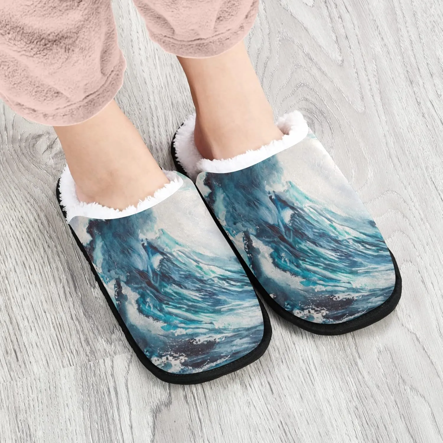 Unisex Slippers Fuzzy Feet Plush Cotton Slippers Anti-Slip Warm House Shoes M/L