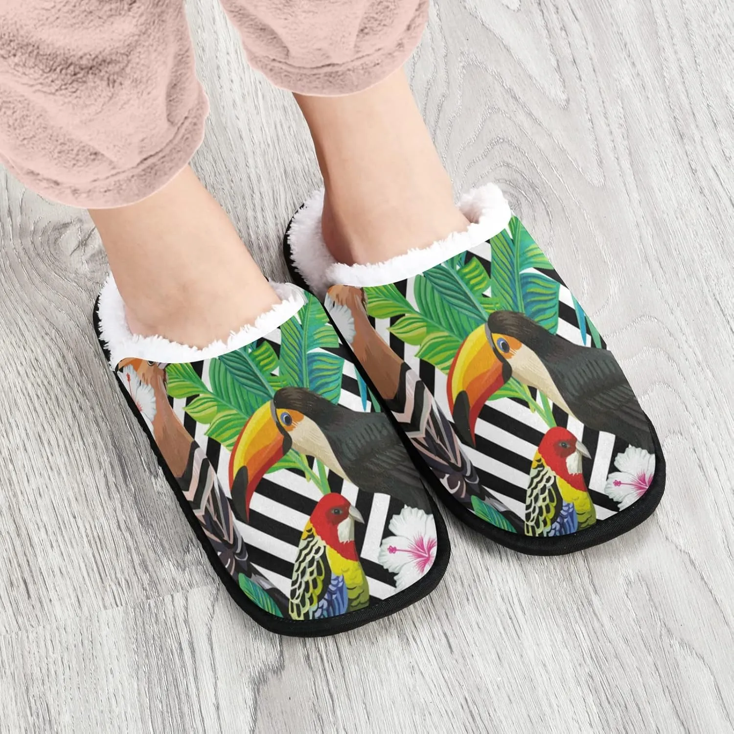 Unisex Slippers Fuzzy Feet Plush Cotton Slippers Anti-Slip Warm House Shoes M/L